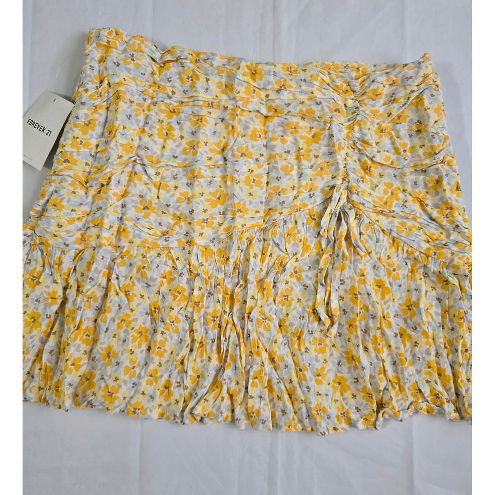 Forever 21 Floral Mini Skirt Lot of 2 Ruched Ruffle White Yellow Blue Large NWT - Picture 14 of 16